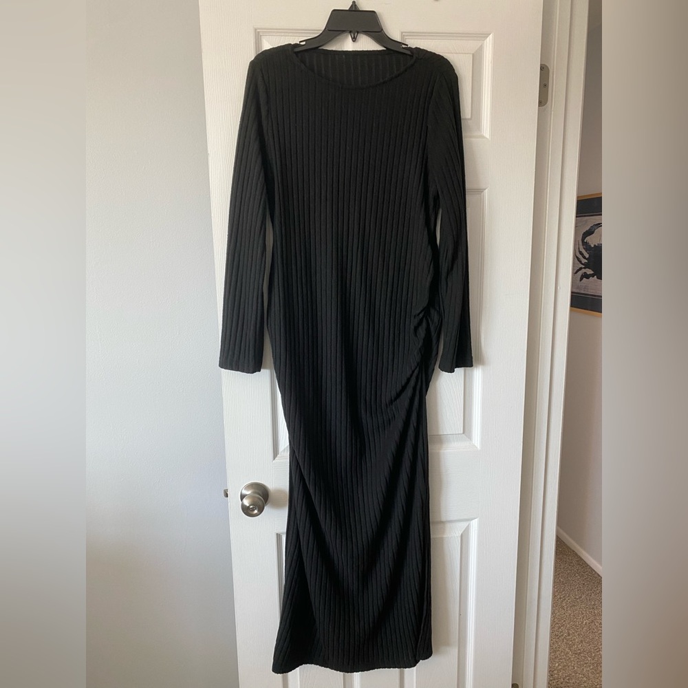 SHEIN black ribbed maxi long sleeve dress slit on side size xxl
